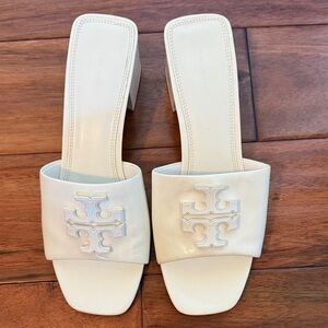White Patent Tory Burch Sandals Eleanor Heels Size 9 1/2